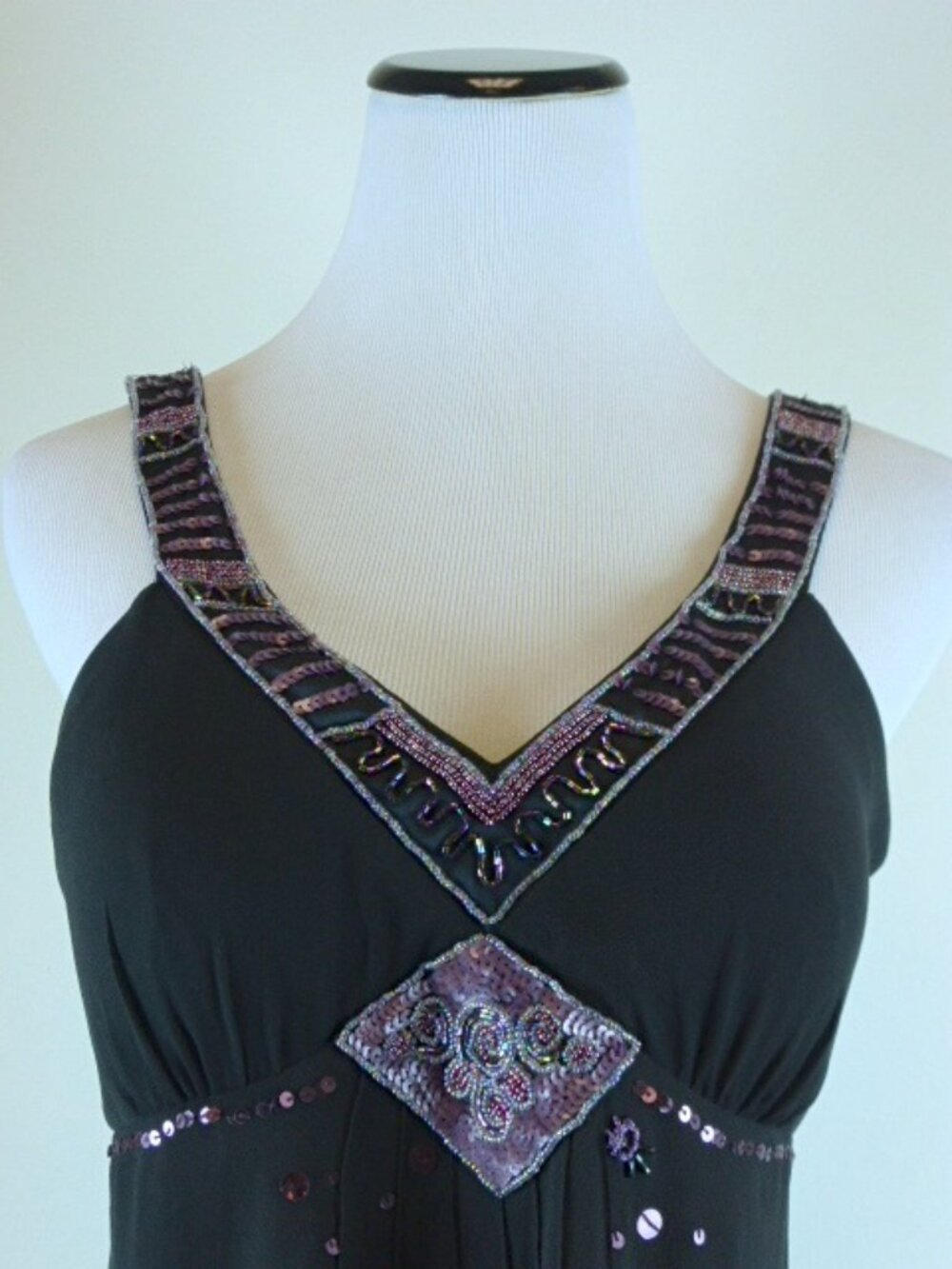 SUE WONG SILK beaded Bustier black pink mini dress M - Picture 3 of 5